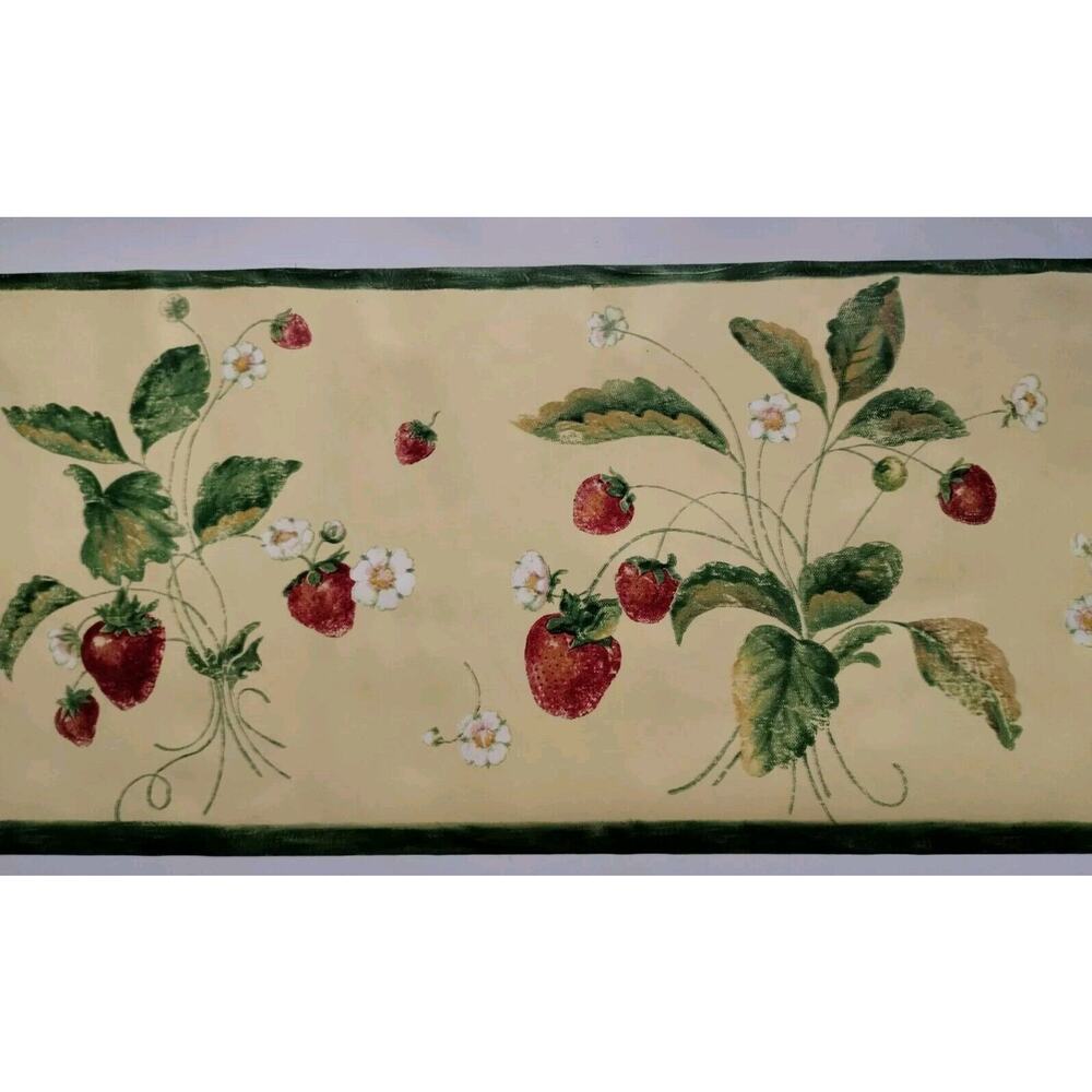 York Decorative Wall Border - Strawberries - Yellow - Green 5 yds - Pre-pasted